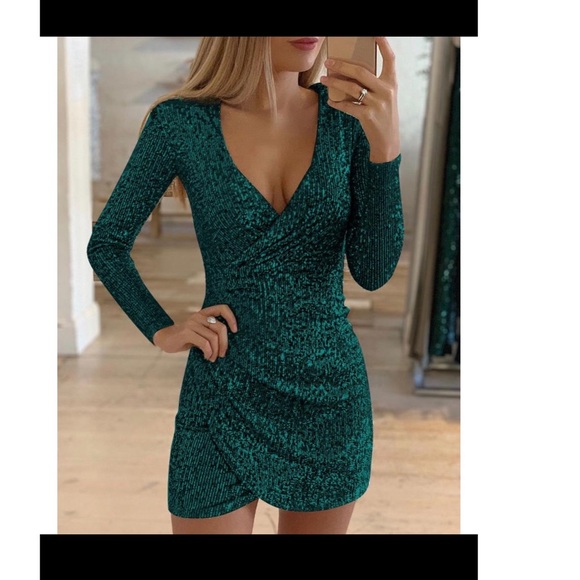 wrap ruched sequin dress